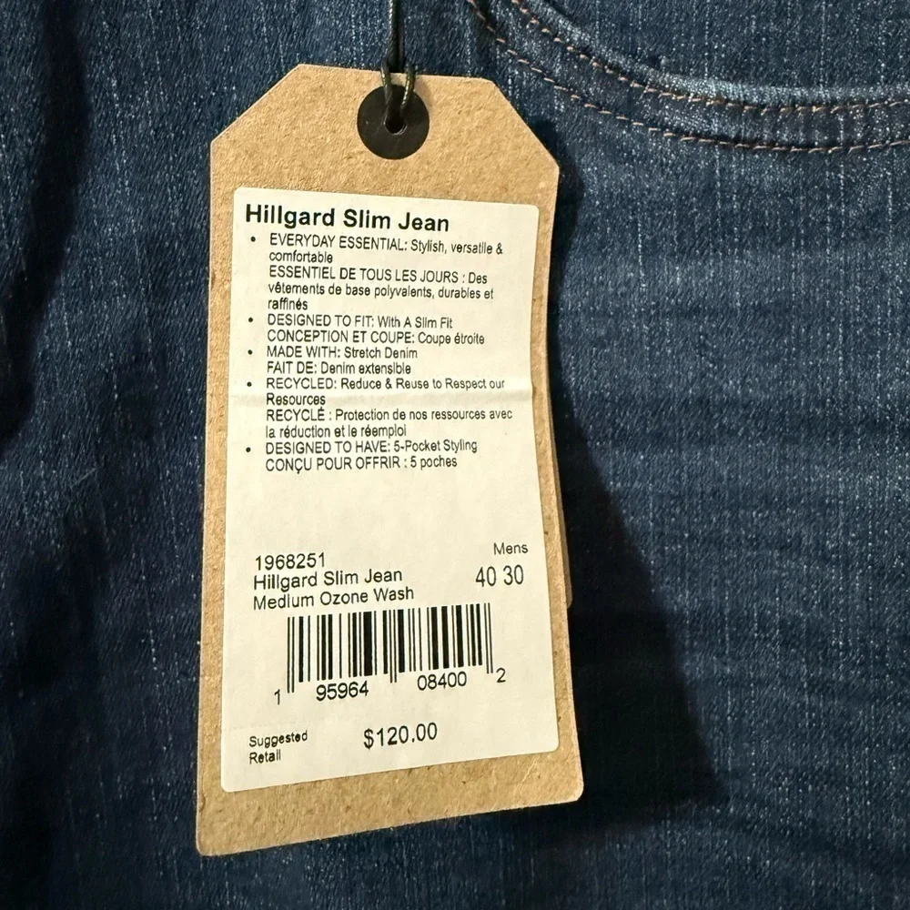 Prana Men's NWT Dark Wash Tapered Leg Hillgard Slim Jean size 40 x 30